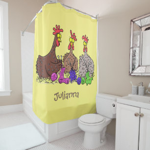Rideaux De Douche Drôle dessin animé de poulets de tricot