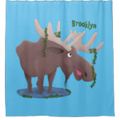 Rideaux De Douche Drôle dessin animé d'orignal heureux (Devant)