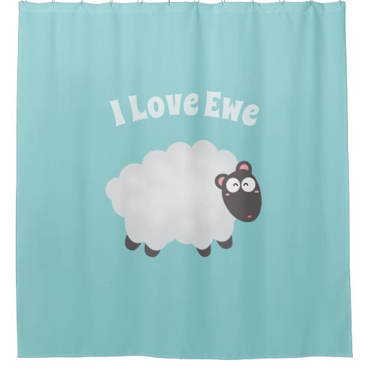 Rideaux De Douche Drôle J'Aime Ewe mignonne Fluffy Blanc Mouton Whim (Devant)