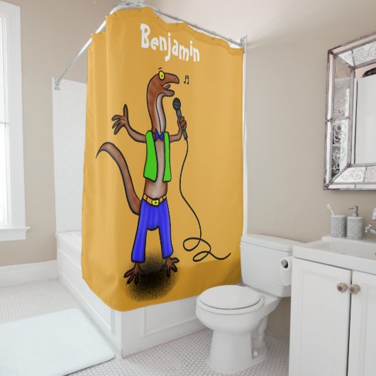 Rideaux De Douche Drôle lézard chantant avec bande dessinée de micro (En situation)