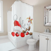Rideaux De Douche Drôle Père Noël et Reindeer Cartoon (En situation)