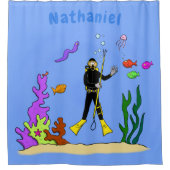 Rideaux De Douche Drôle plongeur et poisson mer créatures dessin ani (Devant)