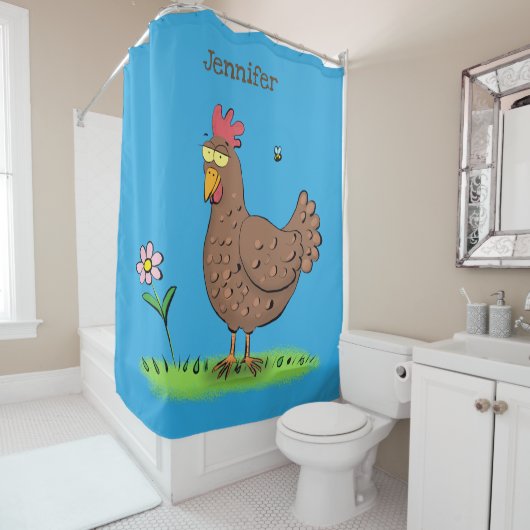 Rideaux De Douche Drôle poulet rustique whimsical dessin animé (En situation)