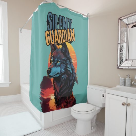 Rideaux De Douche Dusk enchanté : Le regard perçant du loup bleu (En situation)