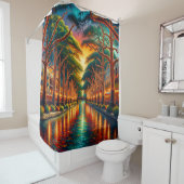 Rideaux De Douche "Dusk Reflections : San Antonio Riverwalk" (En situation)