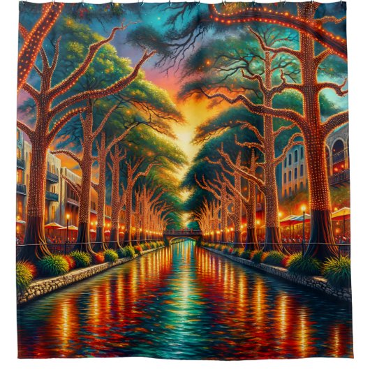 Rideaux De Douche "Dusk Reflections : San Antonio Riverwalk" (Devant)
