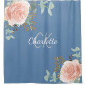 Rideaux De Douche Dusty bleu rose or vert fleurie nom monogramme (Devant)