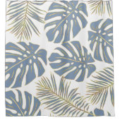 Rideaux De Douche Dusty blue tropical leaves with gold outline (Devant)