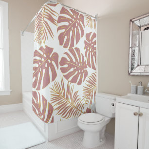 Rideaux De Douche Dusty rose feuilles tropicaux avec contour or