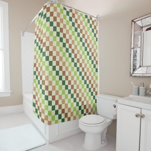 Rideaux De Douche Earthy rainbow diagonal checkerboard pattern (En situation)