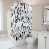 Rideaux De Douche Eau couleur noire et blanche élégante feuilles nat (En situation)