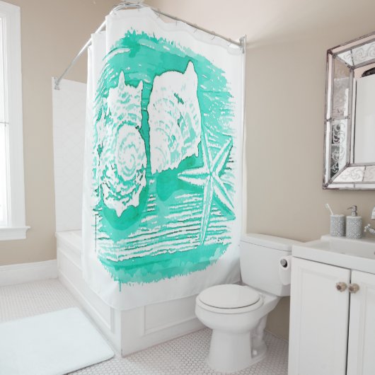 Rideaux De Douche eau de la plage côtière coquillage turquoise étoil (En situation)