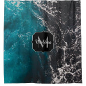 Rideaux De Douche Eau sombre noir bleu mousse ondulée Monogramme (Devant)