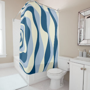 Rideaux De Douche Ebb et flux 4 - Bleu foncé, Bleu clair et Crème