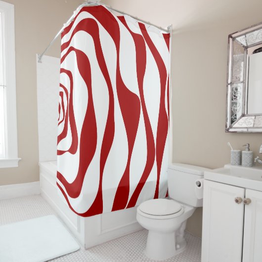 Rideaux De Douche Ebb et flux 4 en rouge et blanc (En situation)