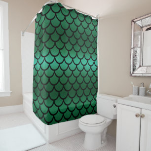 Rideaux De Douche Écaille de sirène verte et noire Poisson de fantai