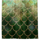 Rideaux De Douche Écailles de poisson sirène pailletées vert et or (Devant)