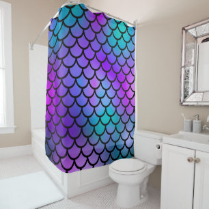 Rideaux De Douche Écailles de sirène bleue violet rose bleu Poisson