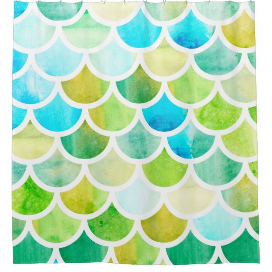 Rideaux De Douche Échelles de sirène. Aquarelle écailles de poisson. (Devant)