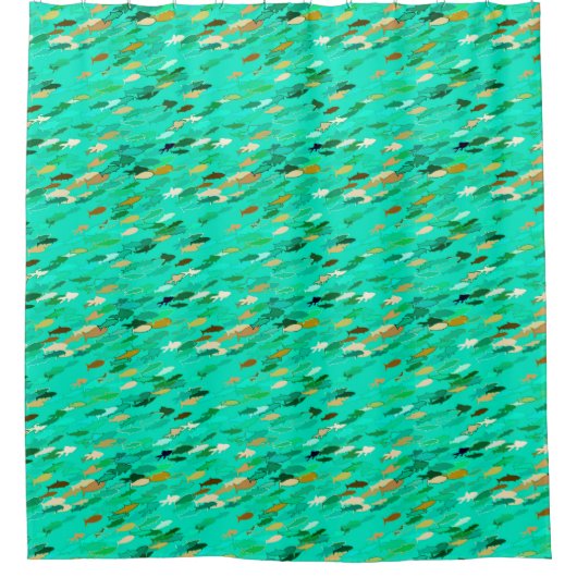 Rideaux De Douche École de Poisson, Aqua, Vert et Or (Devant)