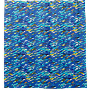 Rideaux De Douche École des poissons, bleu-foncé, blancs, turquois