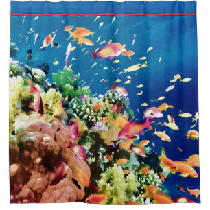 Rideaux De Douche École des poissons tropicaux en récif d'océan