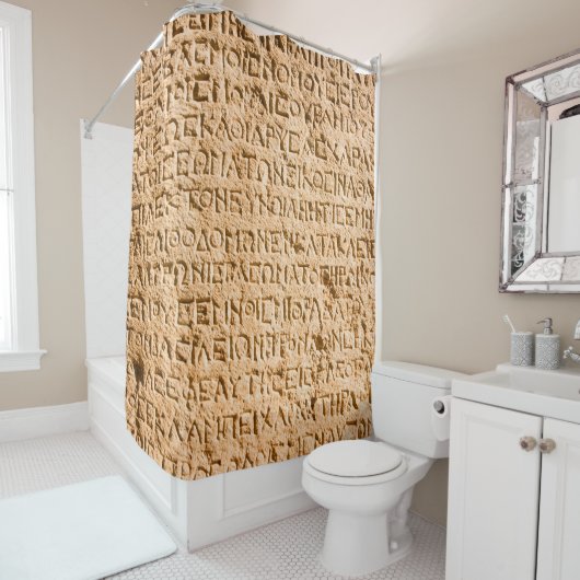 Rideaux De Douche écriture grecque ancienne ciselée sur pierre (En situation)