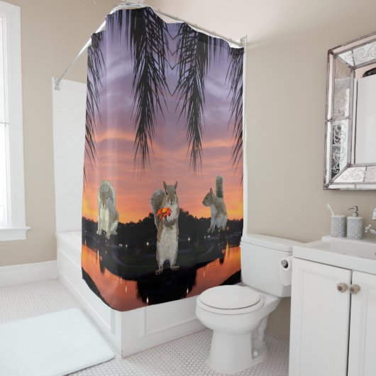 Rideaux De Douche Écureuils mignons au coucher du soleil (En situation)
