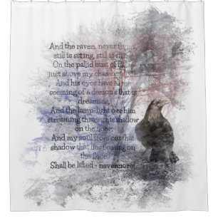 Rideaux De Douche Edgar Allan Poe Le Corbeau Poème Corbeau Aquarelle