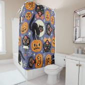 Rideaux De Douche Éffrayant Chats Citrouilles Violet Motif (En situation)