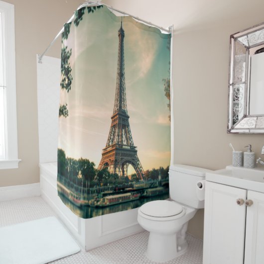 Rideaux De Douche Eiffel tour lancer oreiller (En situation)