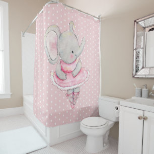 Rideaux De Douche Éléfant Ballerine Mignon Rose Blanc Points Polka