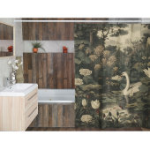 Rideaux De Douche Elégance botanique, cygne dans la forêt
