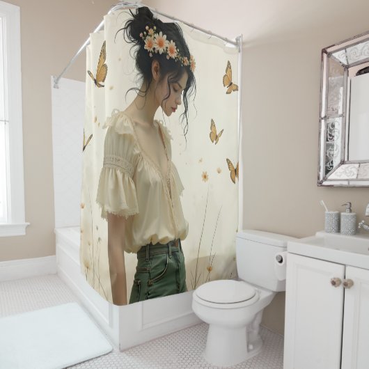 Rideaux De Douche Élégance Douce dans une Danse de Papillon (En situation)