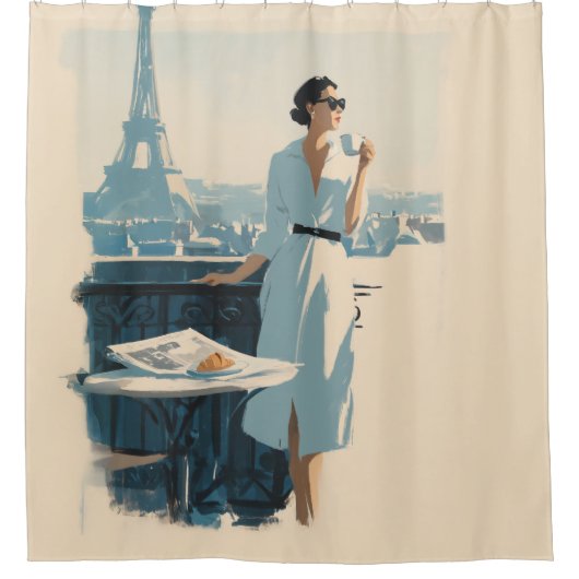 Rideaux De Douche Élégance du café du matin à Paris (Devant)