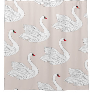Rideaux De Douche Elégance du cygne : Motif blanc ornemental.