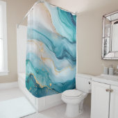 Rideaux De Douche Élégance en marbre émeraude et or (En situation)