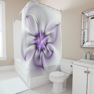 Rideaux De Douche Élégance florale Art Abstrait Violet Fractal moder