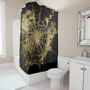 Rideaux De Douche Élégance Spiderweb   Déplaisant Beau Gold Cobweb