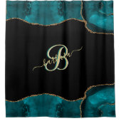 Rideaux De Douche Élégant 3 couleur Monogramme Turquoise Black Gold  (Devant)