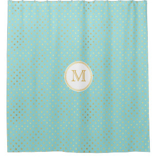 Rideaux De Douche Elégant Aqua et Pois Or avec Monogramme