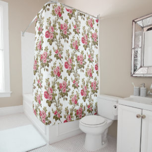 Rideaux De Douche Élégant Arrière - plan blanc-rose Vintage