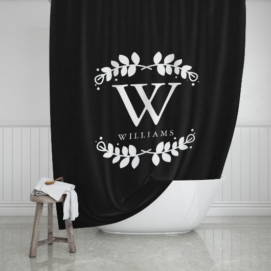 Rideaux De Douche Elegant Black and White Monogram