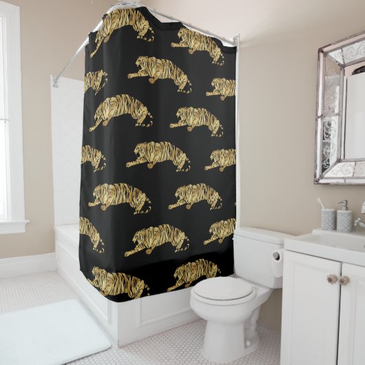 Rideaux De Douche Elegant Black Gold Tiger Pattern (En situation)