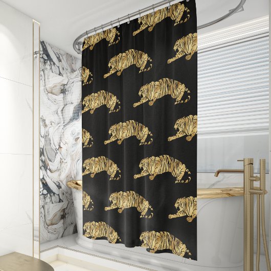 Rideaux De Douche Elegant Black Gold Tiger Pattern