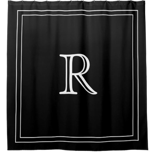 Rideaux De Douche Elegant Black &White Initial Monogram  (Devant)