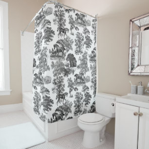 Rideaux De Douche Elégant Black White Rustic Horses Toile