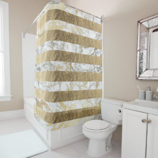 Rideaux De Douche Élégant blanc faux or rayures de marbre motif