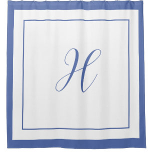 Rideaux De Douche Élégant Bleu Bordure Script Monogramme Lettre H