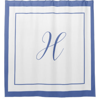 Rideaux De Douche Élégant Bleu Bordure Script Monogramme Lettre H